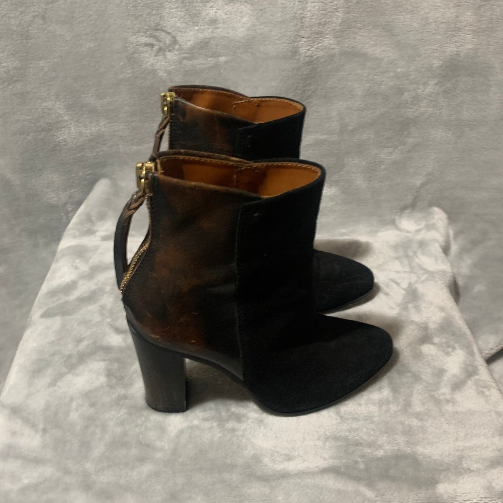 Buttero Womens Black Suede Brown Distressed Leather Rear Zip Ankle Boots 37 Chic